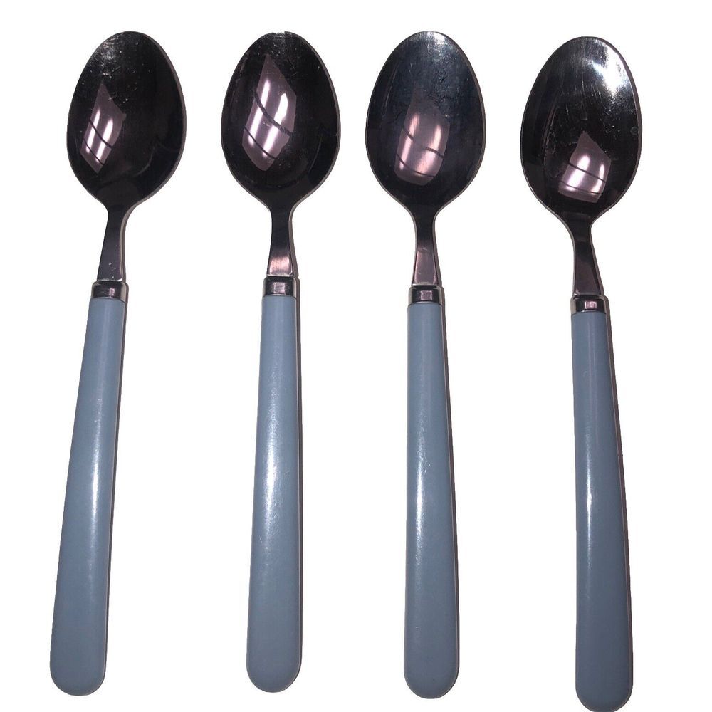 Vintage Teaspoons Light Blue‎ Imperial Stainless Flatware Taiwan  Lot Of 4